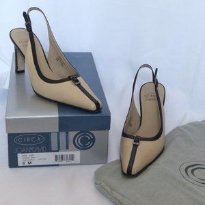 Circa Joan & David Pisa Leather Slingbacks in Porcelain and Black, Size 6